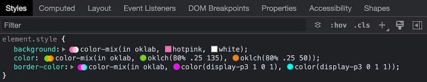 color-mix() в Chrome DevTools