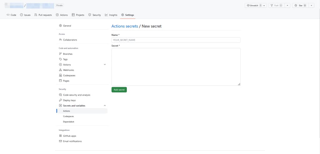 Как добавить Secret в репозиторий GitHub
