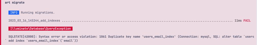 Error duplicate key name