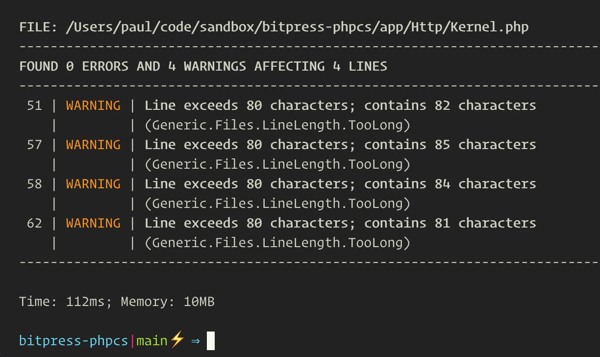 PHPCS Предупреждения о длине строк