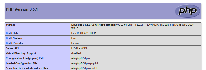 Вывод phpinfo() с информацией о Build provider: Debian
