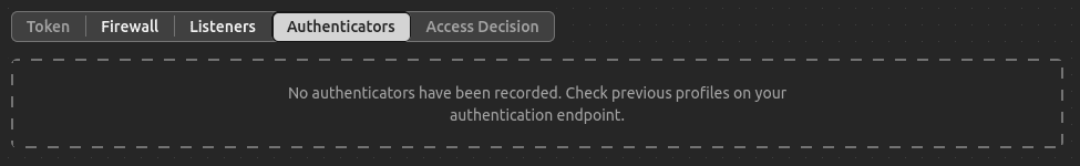 Панель профайлера безопасности Symfony, в которой не отображается аутентификатор